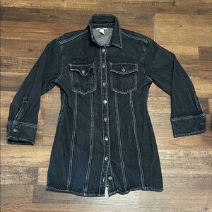 H&M Black Denim Button Up Shirt - Women’s Size Medium